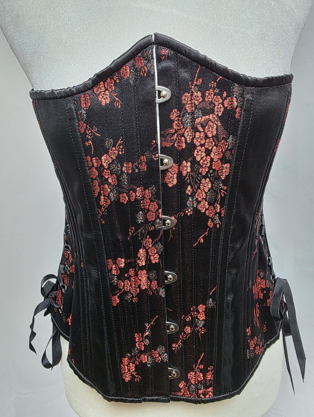 Black Iris Corsets Steel Boned Overbust Corset Black Red Floral Size 28 - Picture 2 of 7
